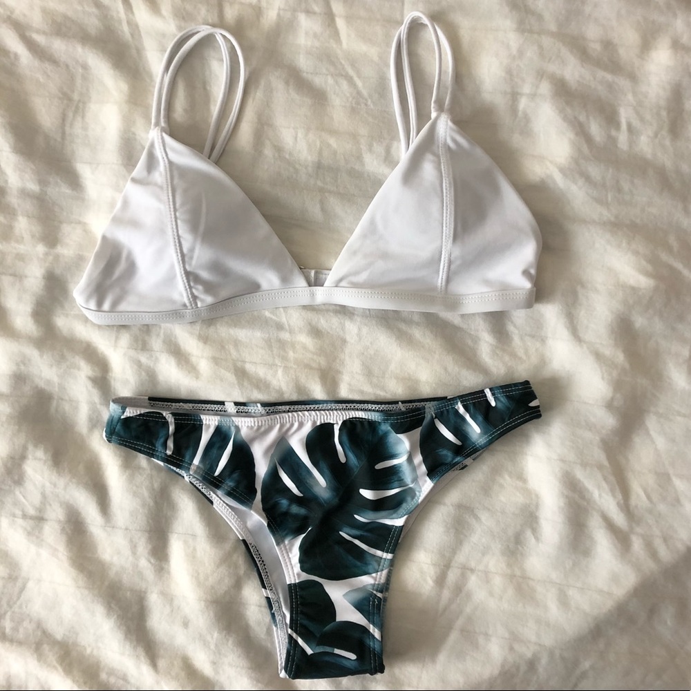 Jungle Print Double Straps Bikini Set